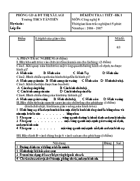 Đề kiểm tra 1 tiết - Học kì I môn Công nghệ 8 - Trường THCS Tân Tiến
